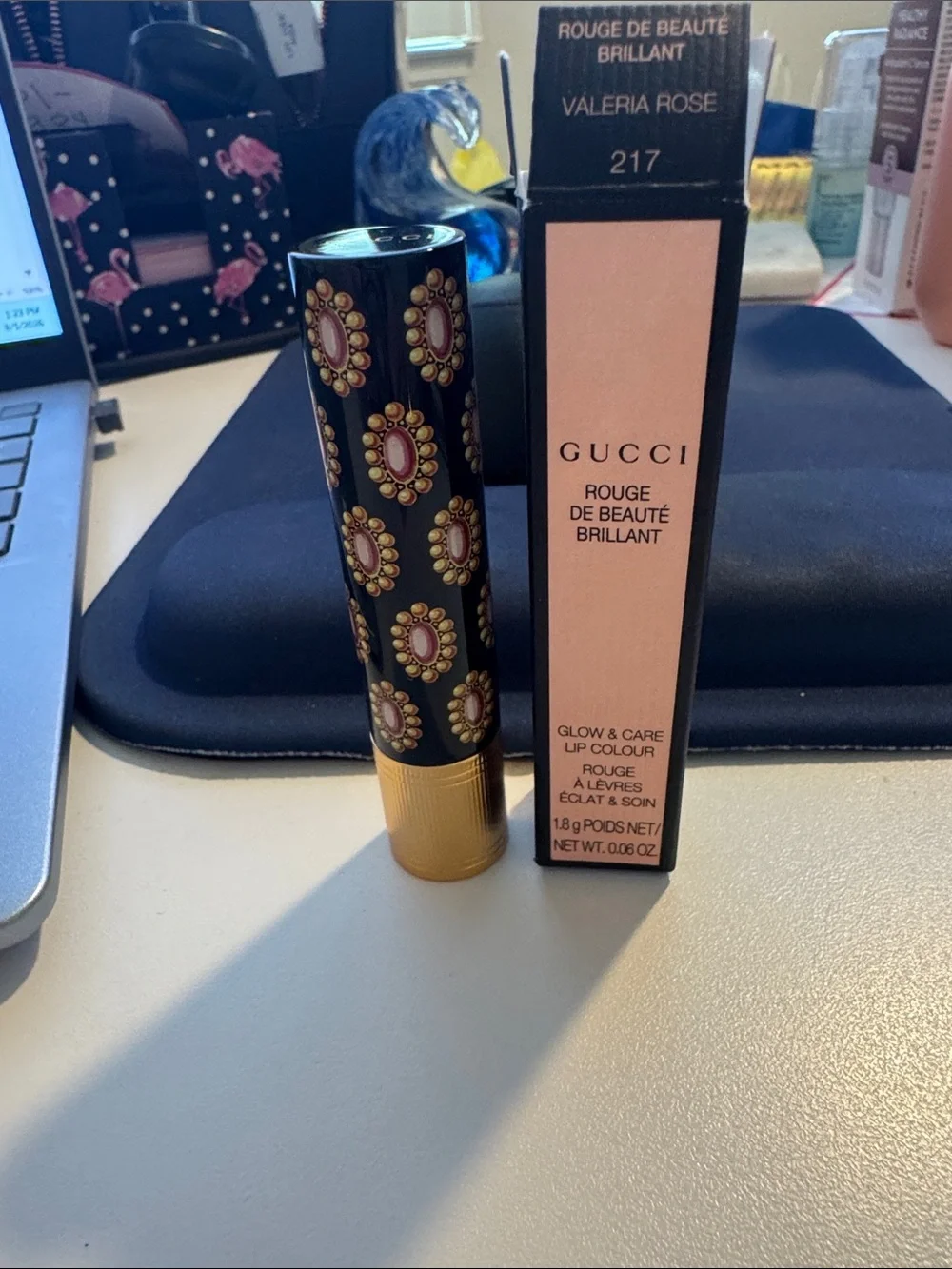 Gucci Rouge de Beauté Brillant Lipstick Glow and Care — Valeria Rose (217) New